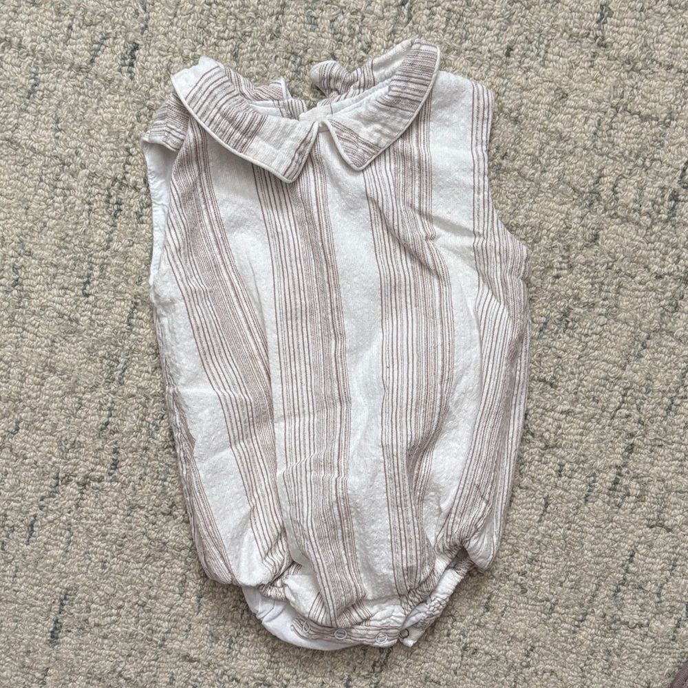 Striped Collared Baby One-Piece Romper - Neutral Stripe